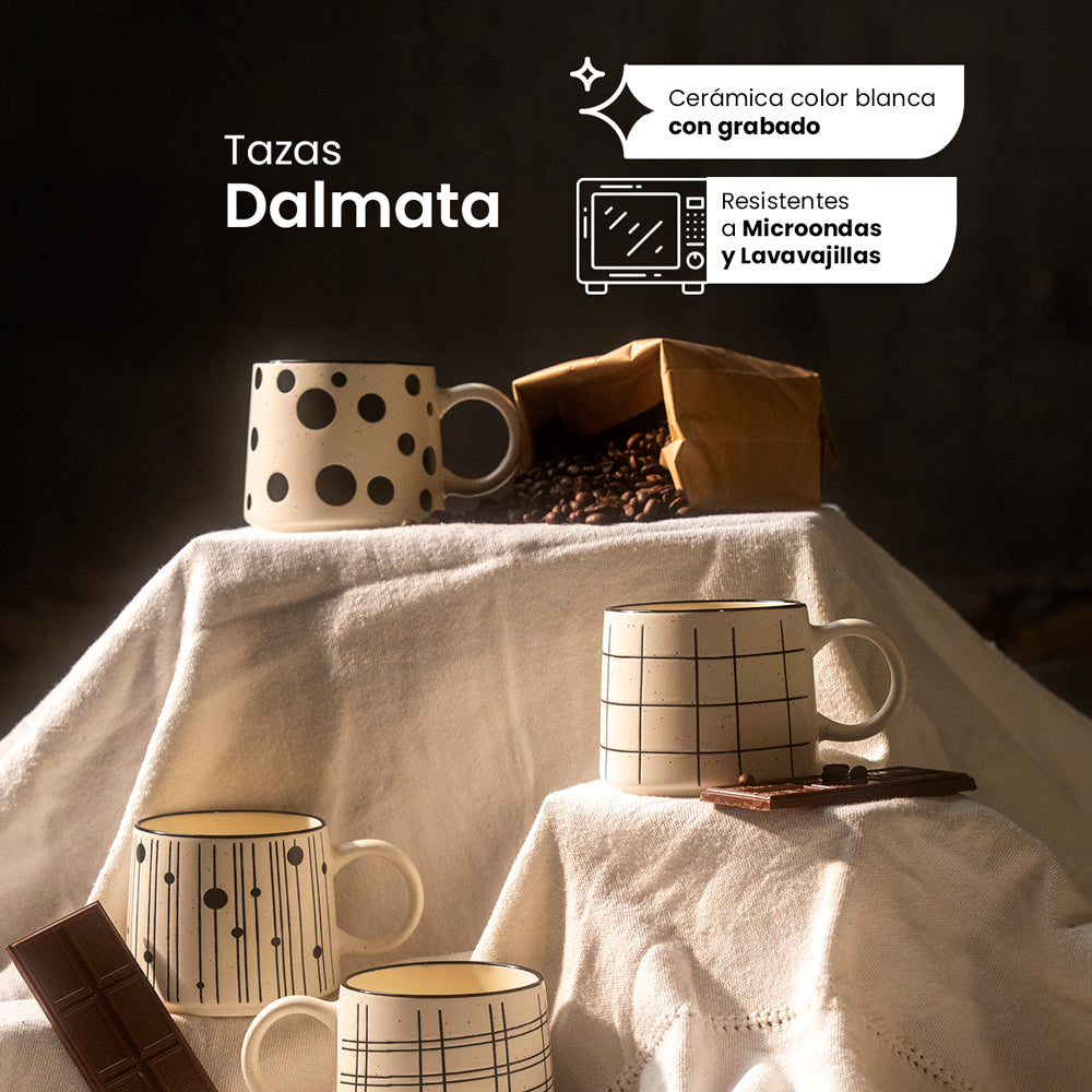 Set de 4  Taza DALMATA SET Chefmaker de Cerámica Grabado 400ml
