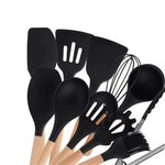 Cargue la imagen en el visor de la galería, Juego de Utensilios de Cocina España Chefmaker 12 piezas Cubiertos de Silicona con Mango de madera - Chefmaker.com.mx