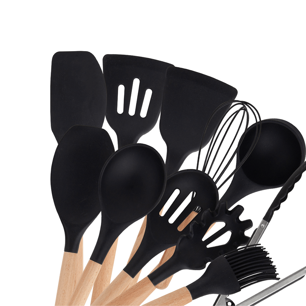 Juego de Utensilios de Cocina España Chefmaker 12 piezas Cubiertos de Silicona con Mango de madera - Chefmaker.com.mx