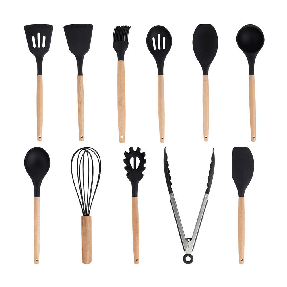 Juego de Utensilios de Cocina España Chefmaker 12 piezas Cubiertos de Silicona con Mango de madera - Chefmaker.com.mx