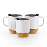 Cargue la imagen en el visor de la galería, Set de 3 CORK MUGS Chefmaker de Cerámica con Corcho 300ml y tapa - Chefmaker.com.mx