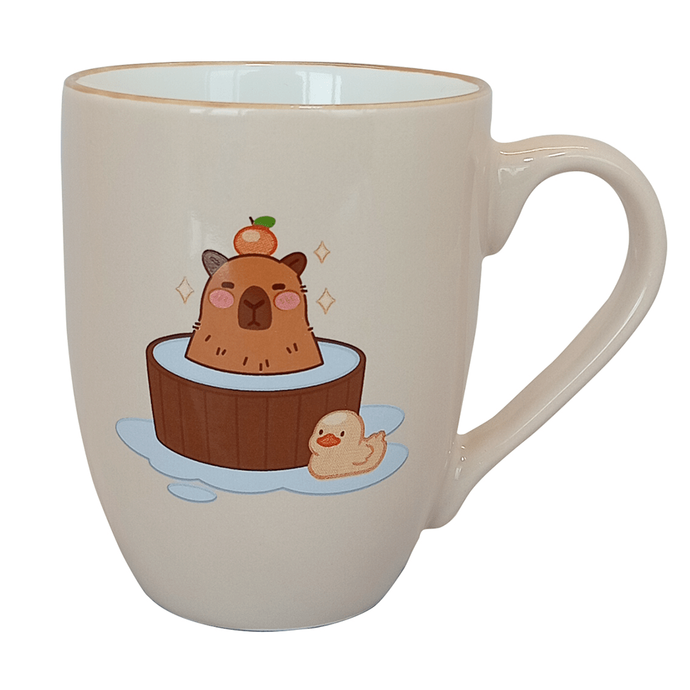 Set De 4 Taza CAPIBARA - SETB Chefmaker de Cerámica Grabado 350ml Beige - Chefmaker.com.mx