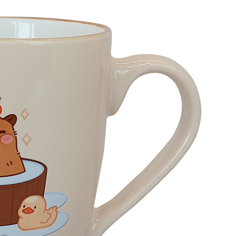 Set De 4 Taza CAPIBARA - SETB Chefmaker de Cerámica Grabado 350ml Beige - Chefmaker.com.mx