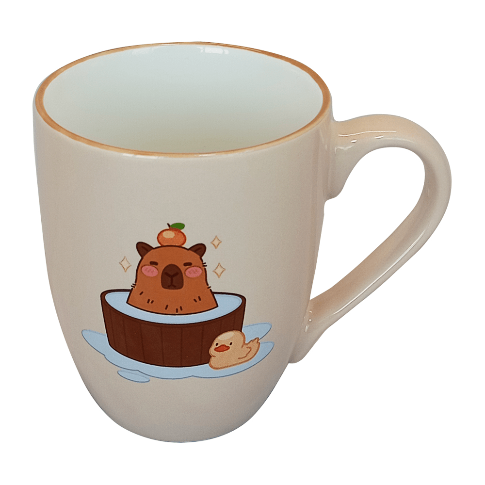 Set De 4 Taza CAPIBARA - SETB Chefmaker de Cerámica Grabado 350ml Beige - Chefmaker.com.mx