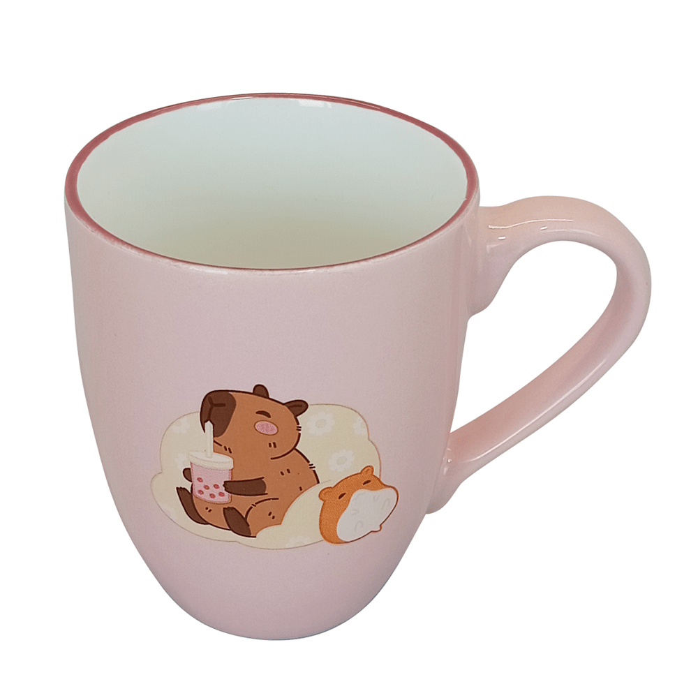 Set De 4 Taza CAPIBARA - SETRS Chefmaker de Cerámica Grabado 350ml Rosa - Chefmaker.com.mx