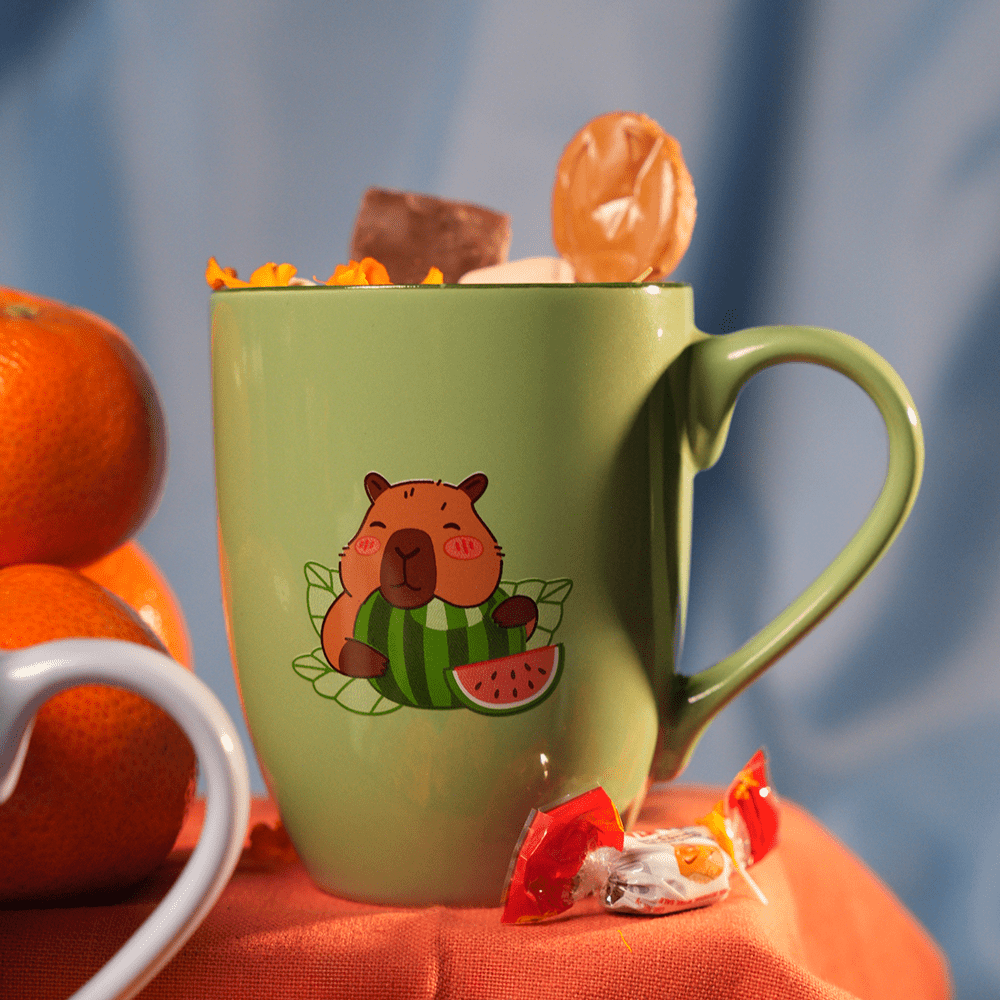 Set De 4 Taza CAPIBARA - SETV Chefmaker de Cerámica Grabado 350ml Verde - Chefmaker.com.mx