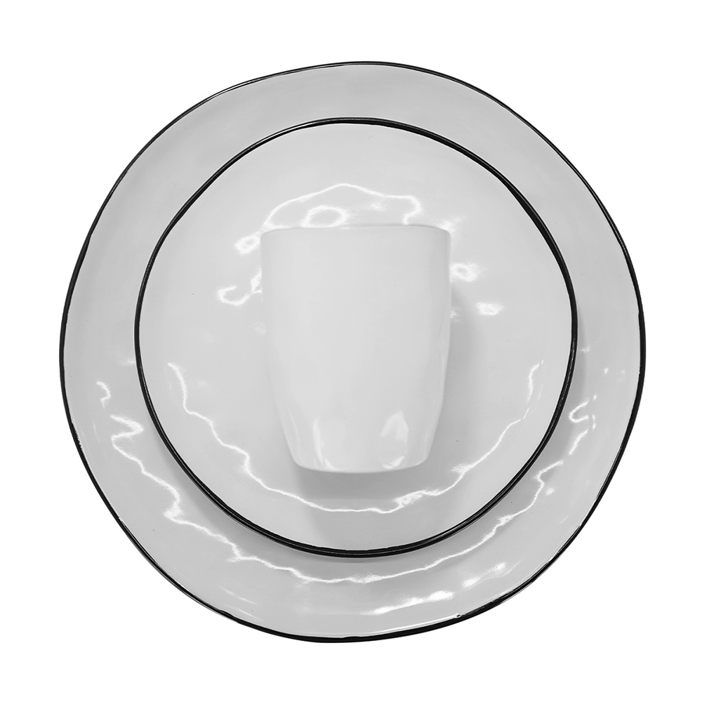 Vajilla de Cerámica Brema Chefmaker 12 Piezas para 4 personas Blanco con Filo Negro - Chefmaker.com.mx