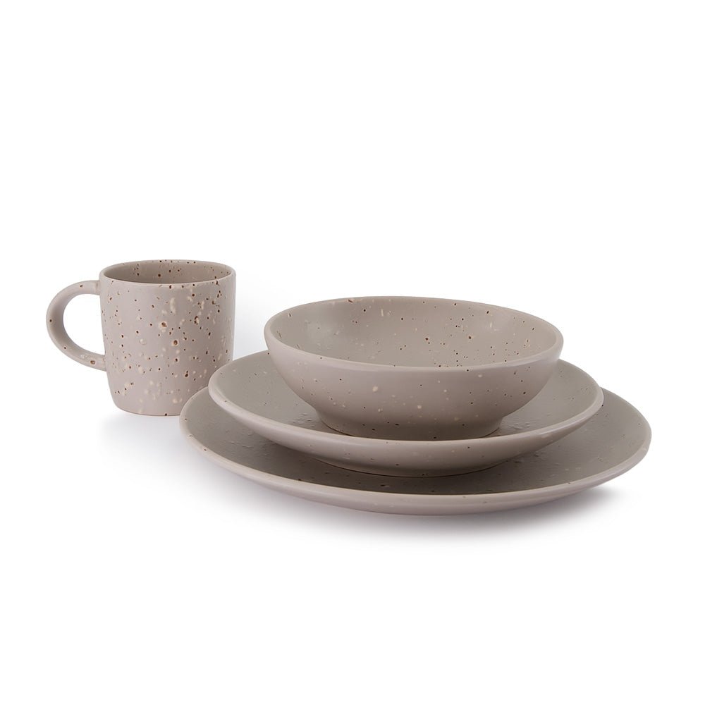 Vajilla de CerĂĄmica Phoenix Chefmaker 16 piezas 4 Personas Gris Salpiado - Chefmaker.com.mx