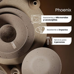 Cargue la imagen en el visor de la galerĂa, Vajilla de CerĂĄmica Phoenix Chefmaker 16 piezas 4 Personas Gris Salpiado - Chefmaker.com.mx