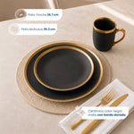 Cargue la imagen en el visor de la galería, Vajilla de Cerámica Rodas N Chefmaker 16 Piezas Para 4 Personas Acabado Mate con borde Dorado - Chefmaker.com.mx