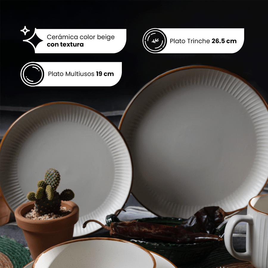 Vajilla de Cerámica Zurich Chefmaker para 4 personas con 20 Pzs - Chefmaker.com.mx