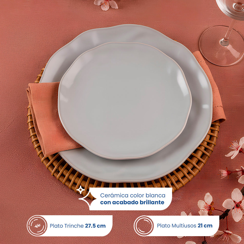 Vajilla de Cerámica Flor Chefmaker 12 Piezas Para 4 personas Blanco Formas irregulares