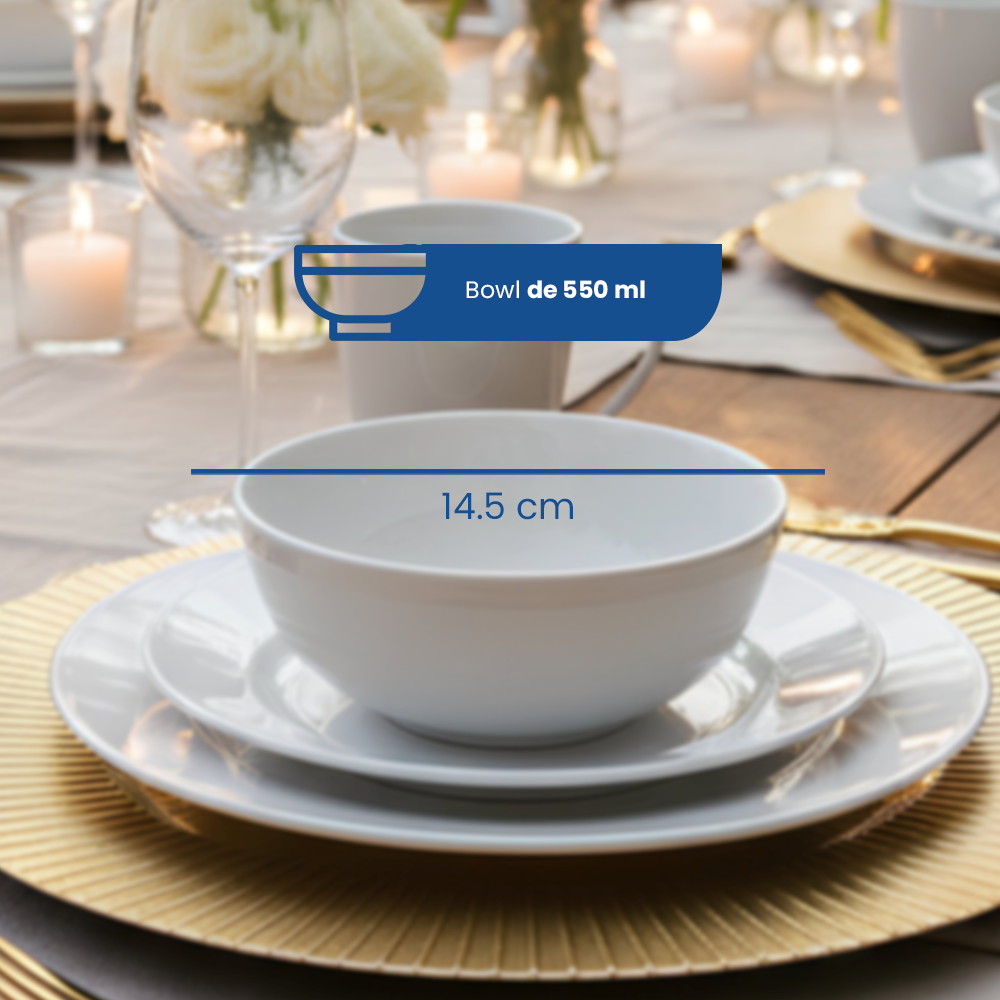 Vajilla de Porcelana Quebec Chefmaker para 4 Personas 16 Piezas Color Blanco