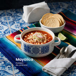Cargue la imagen en el visor de la galería, Set 4 Pozoleros Chefmaker Mayolica de Cerámica 700 ml Diseño Estilo Talavera Azul y Blanco