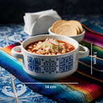 Cargue la imagen en el visor de la galería, Set 4 Pozoleros Chefmaker Mayolica de Cerámica 700 ml Diseño Estilo Talavera Azul y Blanco