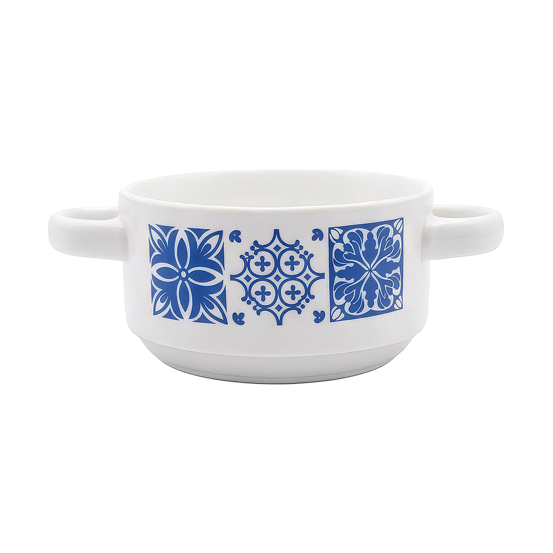 Set 4 Pozoleros Chefmaker Mayolica de Cerámica 700 ml Diseño Estilo Talavera Azul y Blanco