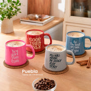Set 4 Tazas de Cerámica Chefmaker PUEBLA 300 ml New Bone con Frases