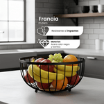 Cargue la imagen en el visor de la galería, Frutero de Metal Francia Chefmaker Cesta Para Frutas Minimalista Acero Inoxidable Con Base de Madera - Chefmaker.com.mx