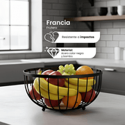 Frutero de Metal Francia Chefmaker Cesta Para Frutas Minimalista Acero Inoxidable Con Base de Madera - Chefmaker.com.mx