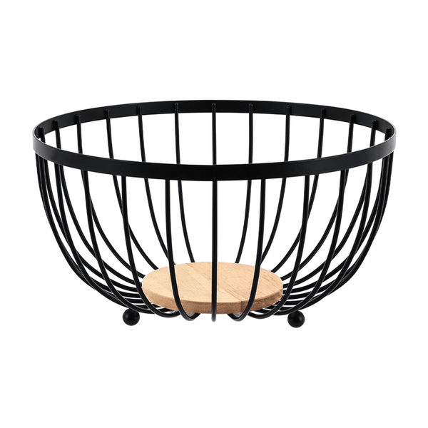 Frutero de Metal Francia Chefmaker Cesta Para Frutas Minimalista Acero Inoxidable Con Base de Madera - Chefmaker.com.mx
