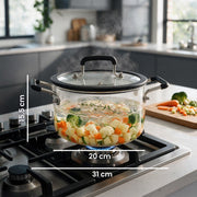 Olla de Vidrio Borosilicato Chefmaker Alba 2.5 L con Tapa – Negro - Chefmaker.com.mx