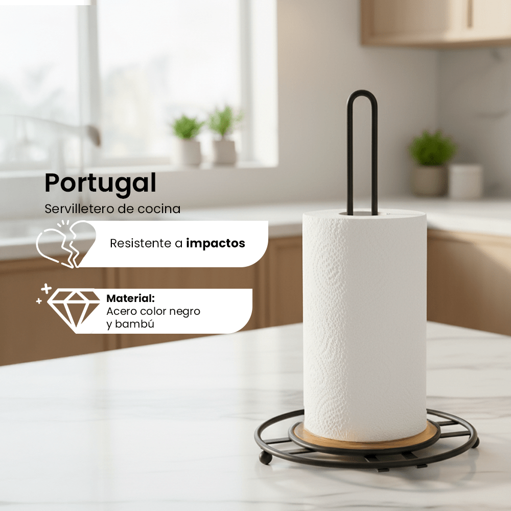 Portarrollos de Cocina Portugal Chefmaker de Metal Color Negro Servitoallas Porta Toalla de Papel - Chefmaker.com.mx