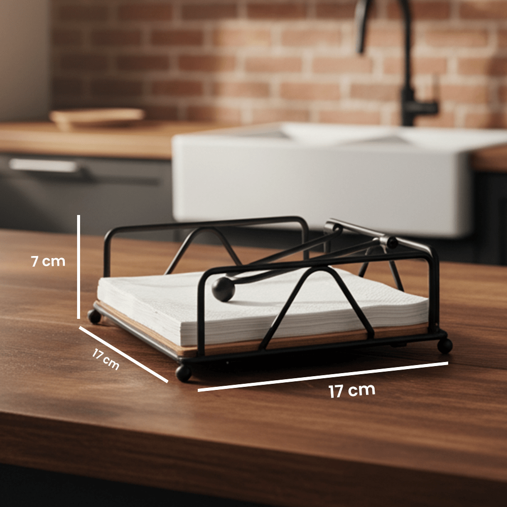 Servilletero Para Mesa Sevilla Chefmaker Moderno de Acero con Bambú Para Cocina Porta Servilletas - Chefmaker.com.mx