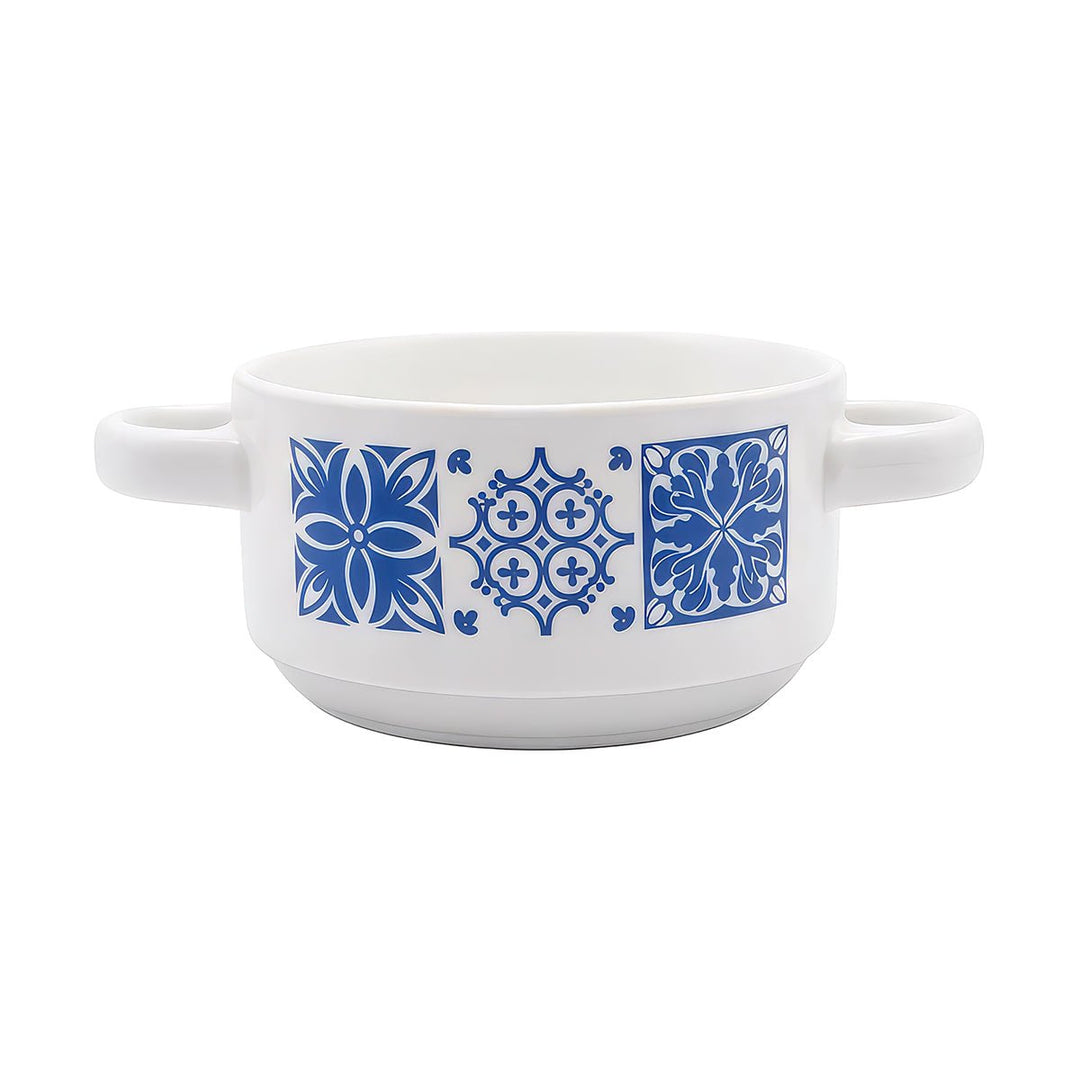 Set 4 Pozoleros Chefmaker Mayolica de Cerámica 700 ml Diseño Estilo Talavera Azul y Blanco - Chefmaker.com.mx