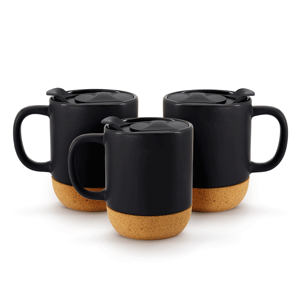 Set de 3 CORK MUGS Chefmaker de Cerámica con Corcho 300ml y tapa - Chefmaker.com.mx