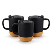 Set de 3 CORK MUGS Chefmaker de Cerámica con Corcho 300ml y tapa - Chefmaker.com.mx