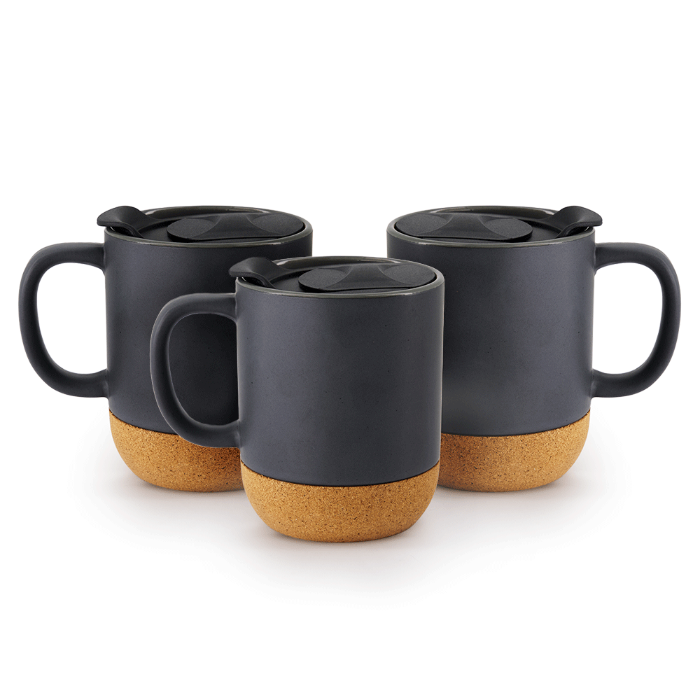 Set de 3 CORK MUGS Chefmaker de Cerámica con Corcho 300ml y tapa - Chefmaker.com.mx