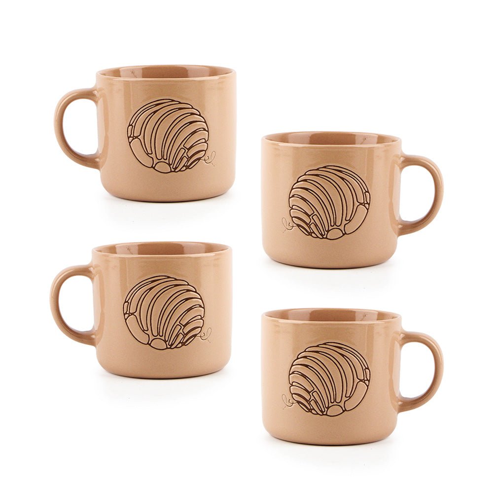 Set De 4 Taza Bakery Beige Chefmaker de Cerámica Grabado Concha 400ml - Chefmaker.com.mx