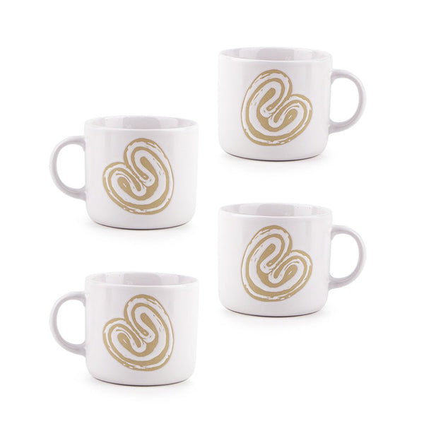 Set De 4 Taza Bakery Blanca Chefmaker de Cerámica Grabado Orejita 400ml - Chefmaker.com.mx