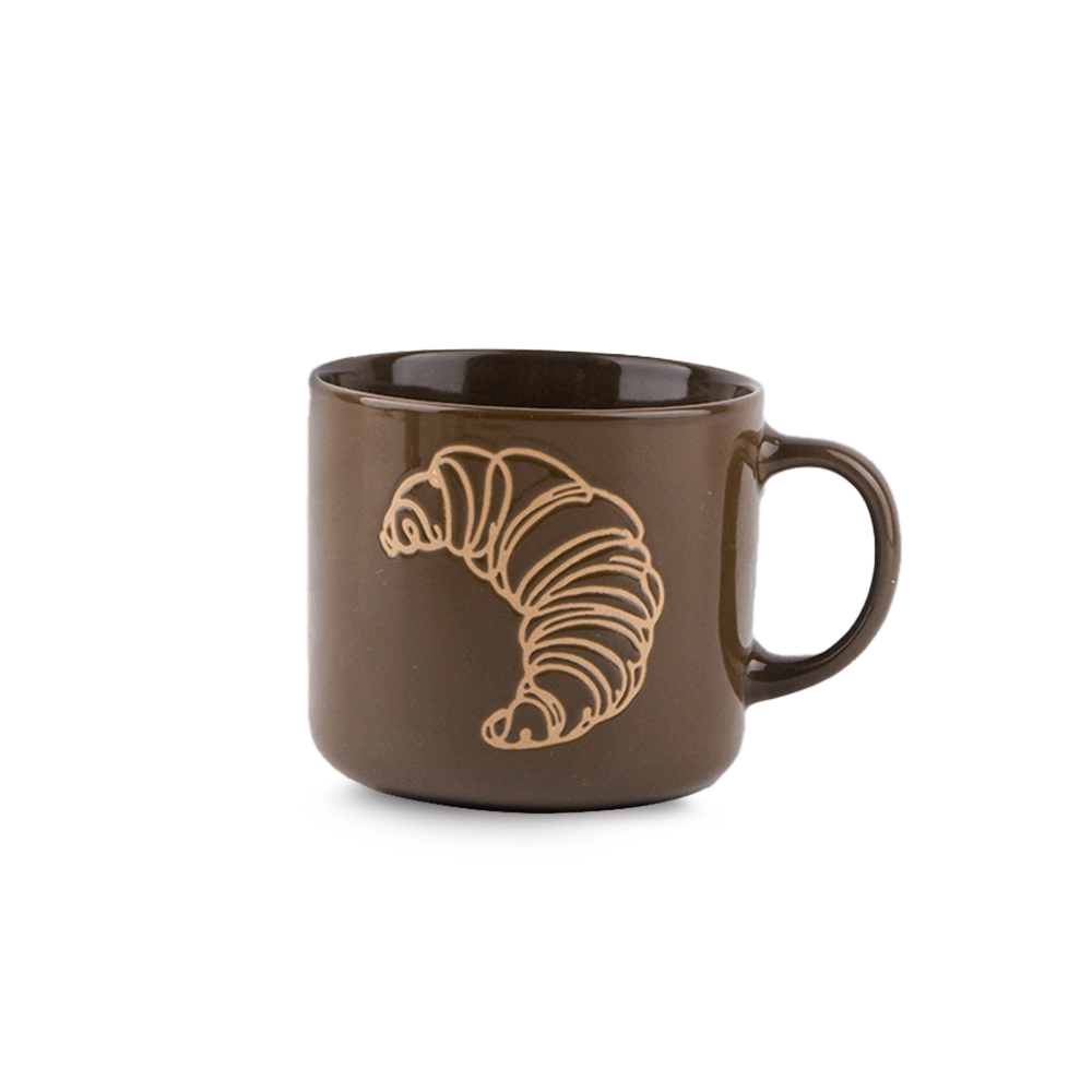Set De 4 Taza Bakery Café Chefmaker de Cerámica Grabado Croissant 400ml - Chefmaker.com.mx