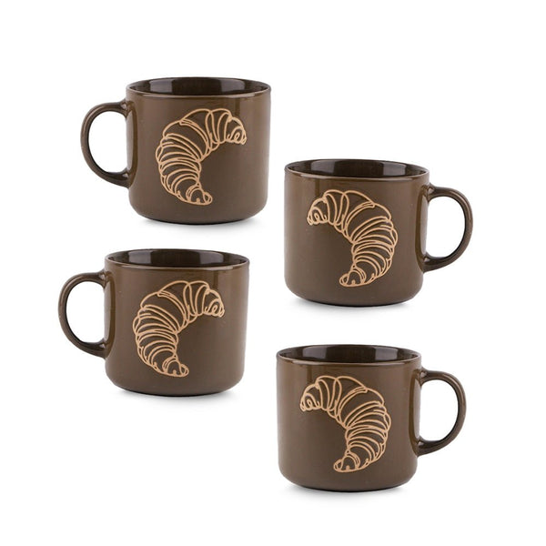 Set De 4 Taza Bakery Café Chefmaker de Cerámica Grabado Croissant 400ml - Chefmaker.com.mx