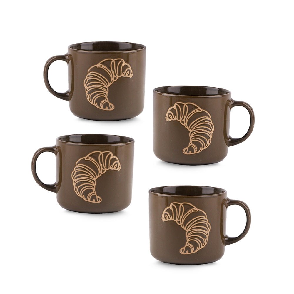 Set De 4 Taza Bakery Café Chefmaker de Cerámica Grabado Croissant 400ml - Chefmaker.com.mx