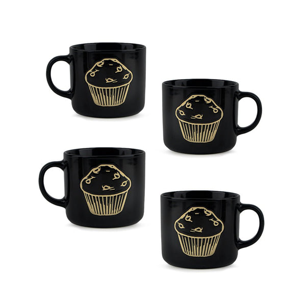 Set De 4 Taza Bakery Negro Chefmaker de Cerámica Grabado Muffin 400ml - Chefmaker.com.mx