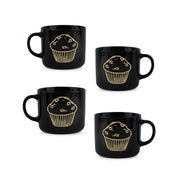 Set De 4 Taza Bakery Negro Chefmaker de Cerámica Grabado Muffin 400ml - Chefmaker.com.mx
