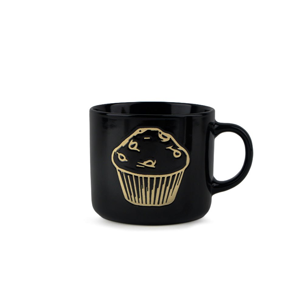 Set De 4 Taza Bakery Negro Chefmaker de Cerámica Grabado Muffin 400ml - Chefmaker.com.mx