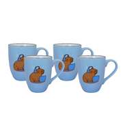 Set De 4 Taza CAPIBARA - SETAZ Chefmaker de Cerámica Grabado 350ml Azul - Chefmaker.com.mx