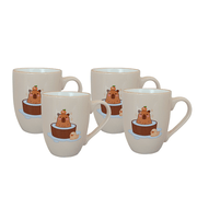 Set De 4 Taza CAPIBARA - SETB Chefmaker de Cerámica Grabado 350ml Beige - Chefmaker.com.mx