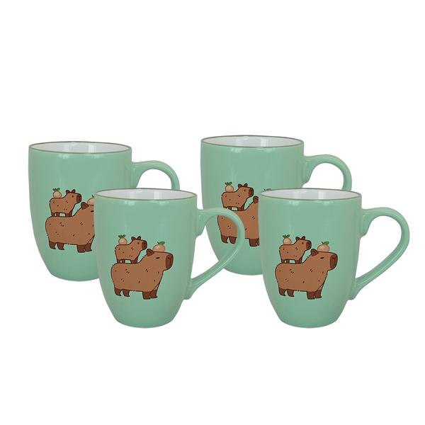 Set De 4 Taza CAPIBARA - SETM Chefmaker de Cerámica Grabado 350ml Menta - Chefmaker.com.mx