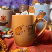 Set De 4 Taza CAPIBARA - SETN Chefmaker de Cerámica Grabado 350ml Naranja - Chefmaker.com.mx