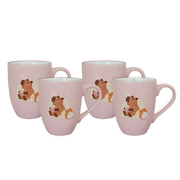 Set De 4 Taza CAPIBARA - SETRS Chefmaker de Cerámica Grabado 350ml Rosa - Chefmaker.com.mx
