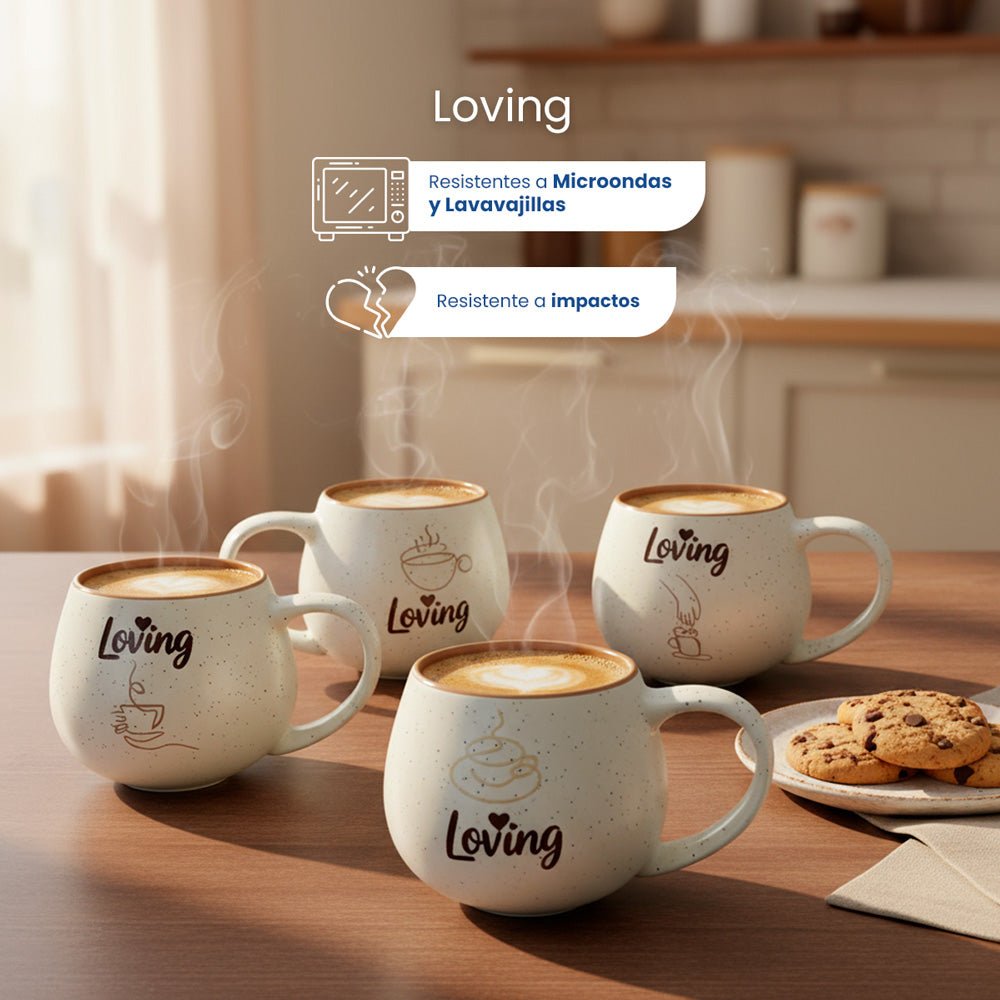 Set de 4 Tazas Loving - set Chefmaker De Cerámica Grabado de 500ml - Chefmaker.com.mx