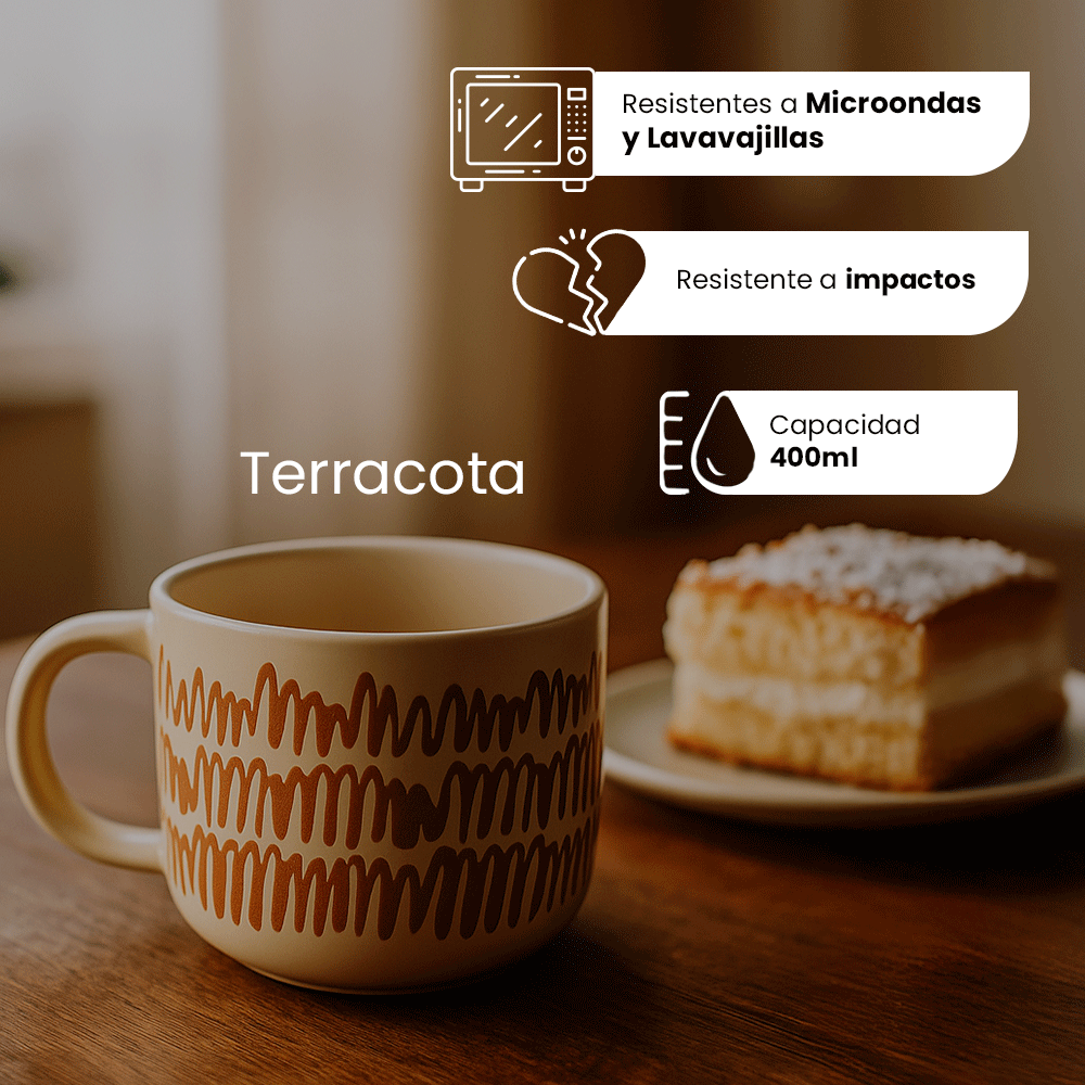 Set de 4 TERRACOTA W - SET Chefmaker de Cerámica Grabado 400ml - Chefmaker.com.mx