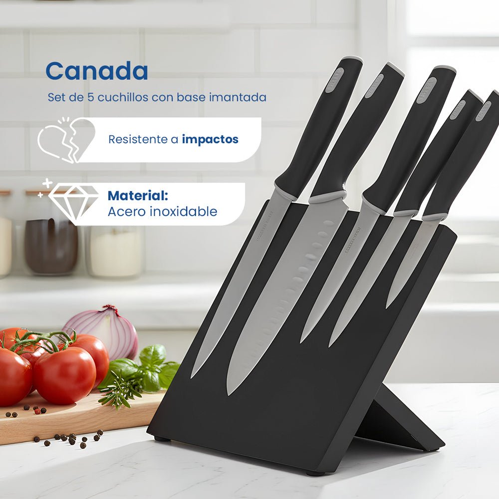 Set de 5 Cuchillos Canada Chefmaker Acero Inoxidable Con Base Magnética Cubiertos - Chefmaker.com.mx