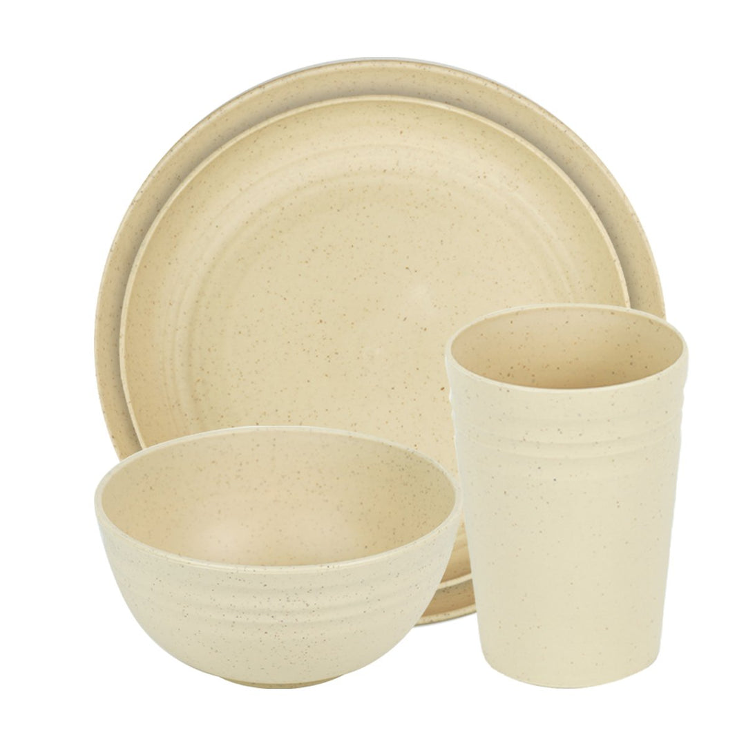 Set Vajilla 16 piezas para 4 personas Beige Eco Whet Hecha a Base de Trigo - Chefmaker.com.mx