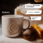 Cargue la imagen en el visor de la galería, Sete 4 Taza Bakery Chefmaker de Cerámica Grabado 400ml - Chefmaker.com.mx
