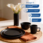 Cargue la imagen en el visor de la galería, Vajilla Cerámica Praga N Chefmaker Negro Para 4 personas 16 Piezas - Chefmaker.com.mx